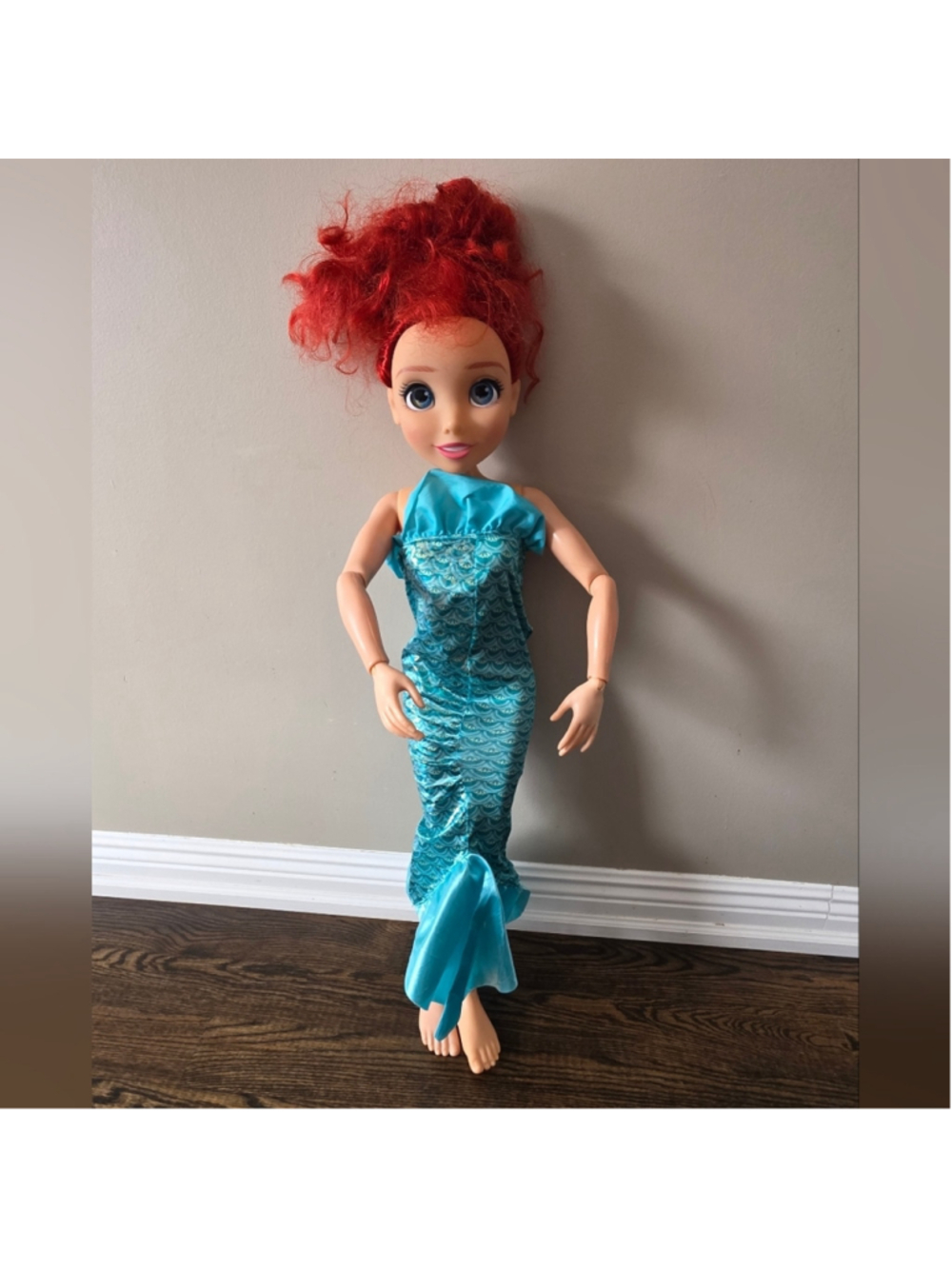 Disney Ariel Doll 32” Large My Size Princess Little Mermaid Red Hair Teal Dress